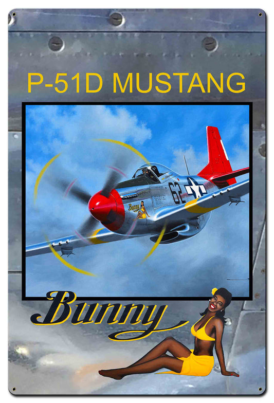 Bunny On P-51 Vintage Style Metal Sign 24 x 36