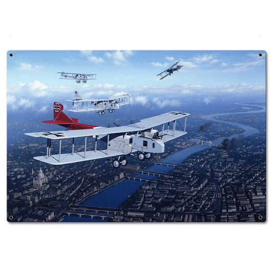 Bi Planes Over London Vintage Style Metal Sign 24 x 16