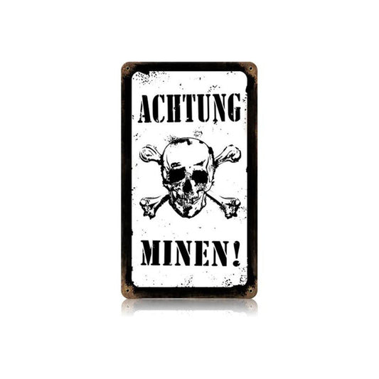 Achtung Minen! Vintage Style Metal Sign 8 x 14