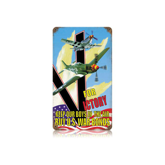 V For Victory Vintage Style Metal Sign 8 x 14