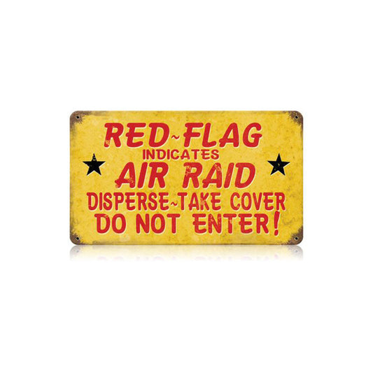 Red Flag Air Raid Vintage Style Metal Sign 14 x 8