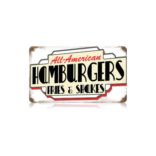 All American Hamburgers Vintage Style Metal Sign 14 x 8