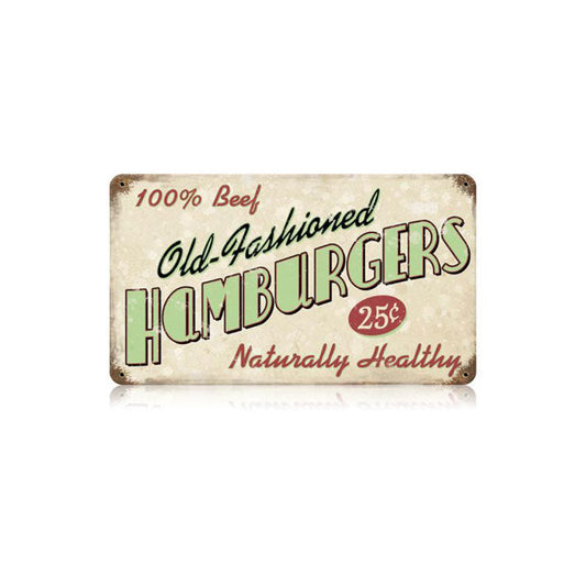 Old Fashioned Hamburgers Vintage Style Metal Sign 14 x 8