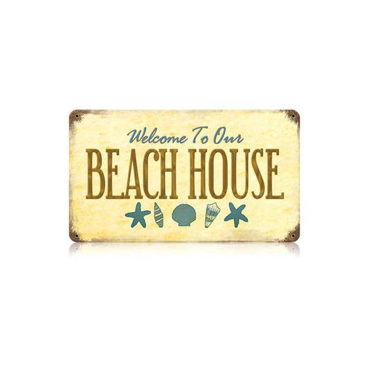 Beach House Vintage Style Metal Sign 14 x 8