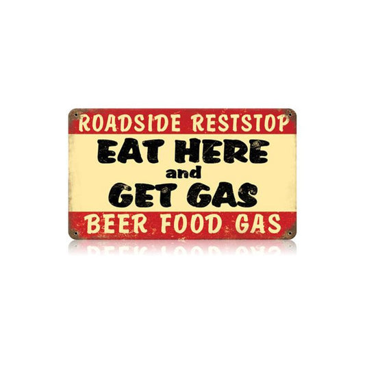 Eat Here Get Gas Vintage Style Metal Sign 14 x 8