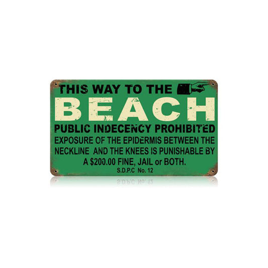 Beach Indecency Vintage Style Metal Sign 14 x 8