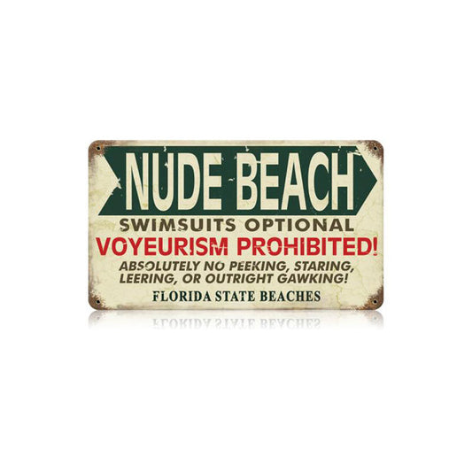 Nude Beach Florida Vintage Style Metal Sign 14 x 8