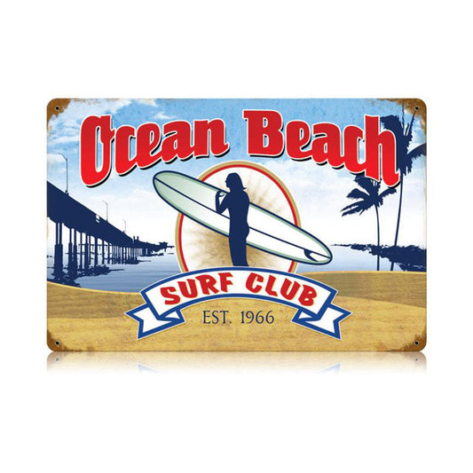 Ocean Beach Surf Club Vintage Style Metal Sign 18 X 12