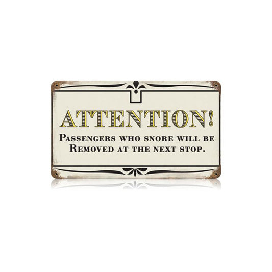 Passengers Snore Vintage Style Metal Sign 14 x 8