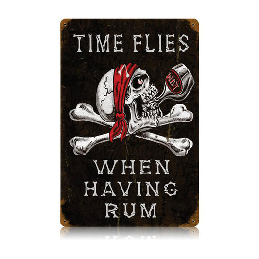 Time Flies Rum Vintage Style Metal Sign 12 x 18