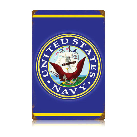 Navy Vintage Style Metal Sign 12 X 18