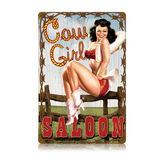 Cowgirl Saloon Vintage Style Metal Sign 12 x 18