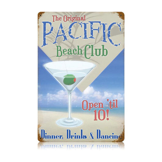 Pacific Beach Club Vintage Style Metal Sign 12 x 18