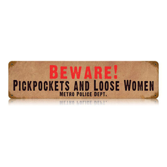 Beware Pickpockets Vintage Style Metal Sign 20 X 5