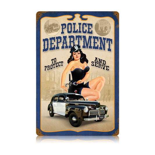 Police Pin Up Vintage Style Metal Sign 12 x 18