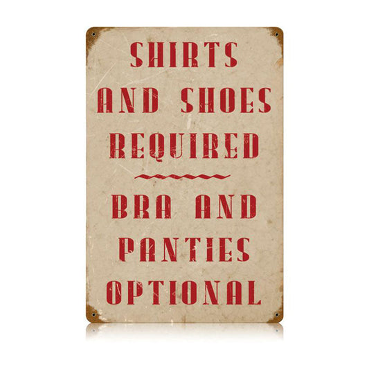 Shirts Required Vintage Style Metal Sign 12 x 18