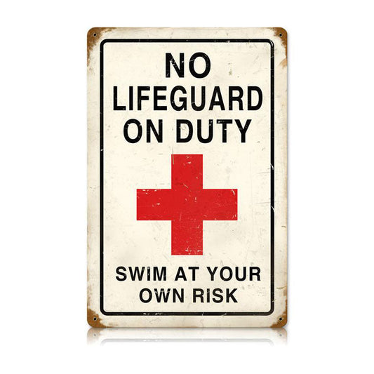 No Lifeguard Vintage Style Metal Sign 12 x 18