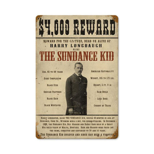 Sundance Kid Vintage Style Metal Sign 12 x 18
