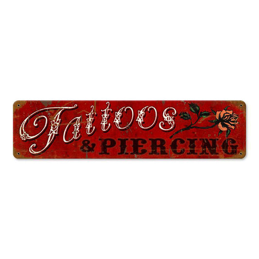 Tattoos Piercing Vintage Style Metal Sign 20 X 5