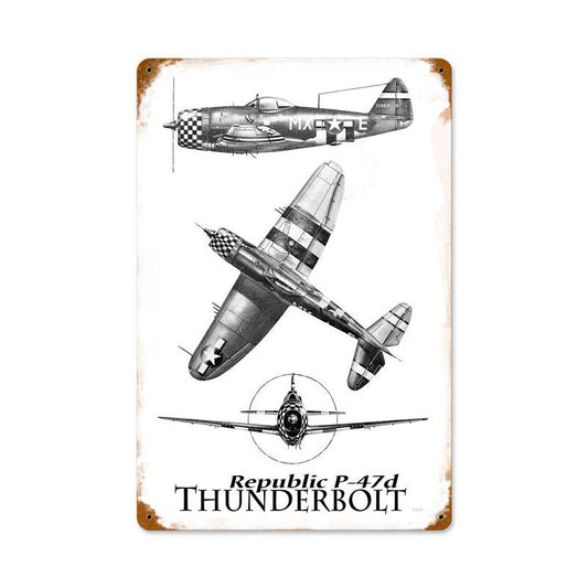 P-47 Three View Vintage Style Metal Sign 12 x 18