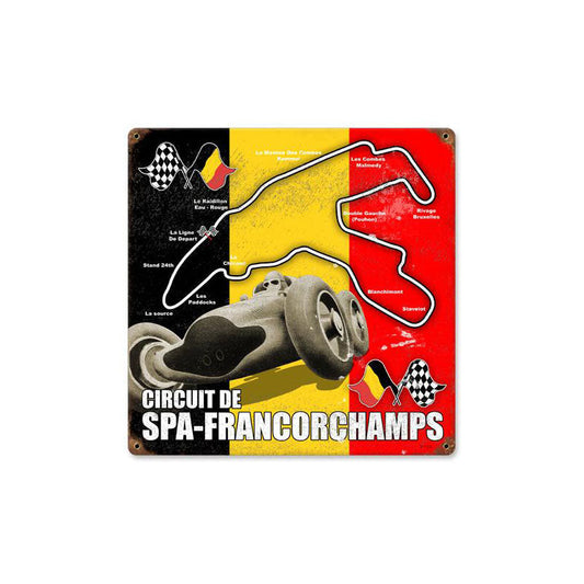 Spa-Francorchamps Vintage Style Metal Sign 12 x 12