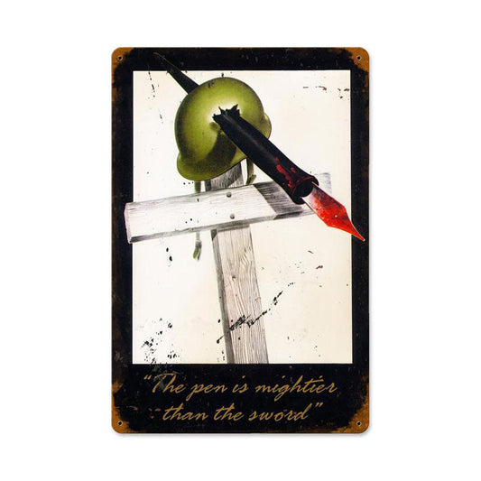 Mightier Than Sword Vintage Style Metal Sign 18 x 12