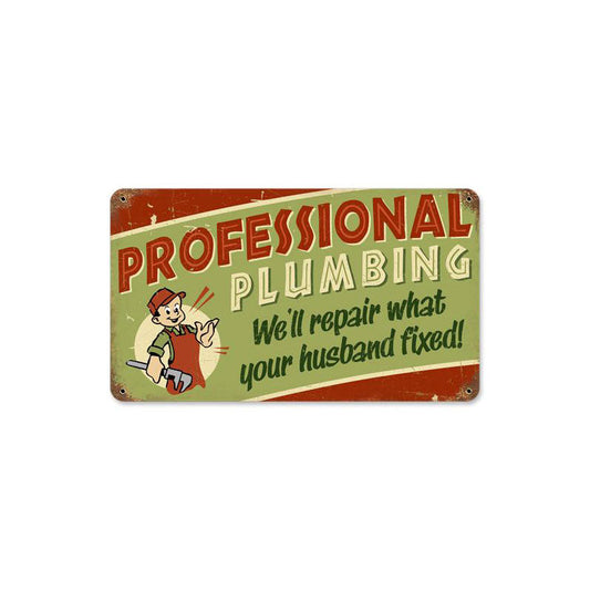 Professional Plumbing Vintage Style Metal Sign 14 x 8
