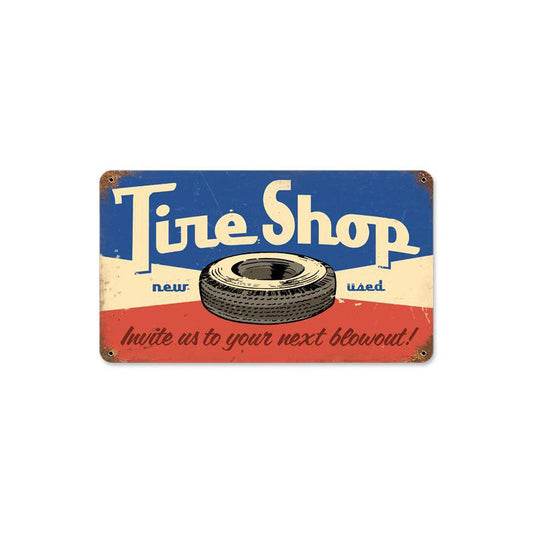 Tire Shop Vintage Style Metal Sign 14 x 8