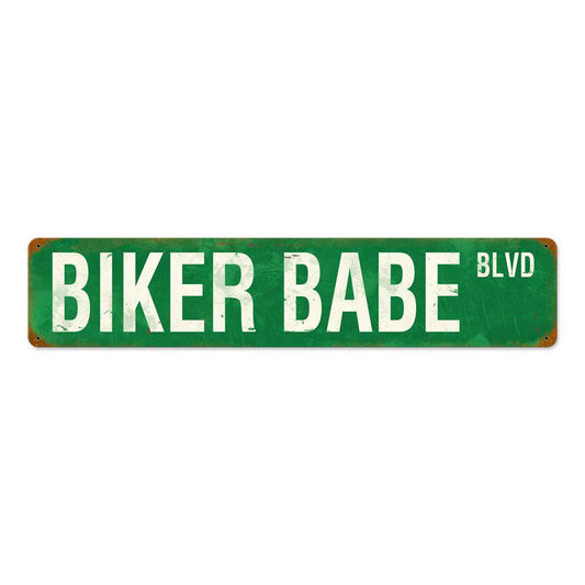 Biker Babe Blvd Vintage Style Metal Sign 6 x 28