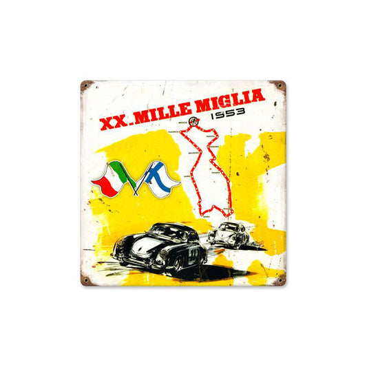 Mille Miglia Vintage Style Metal Sign 12 x 12