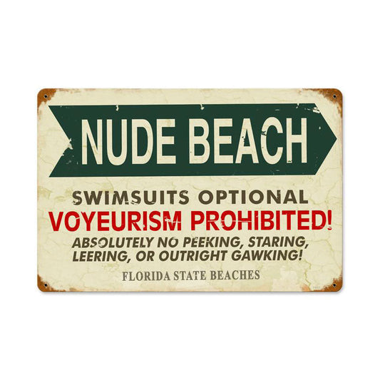Nude Beach Vintage Style Metal Sign 18 X 12