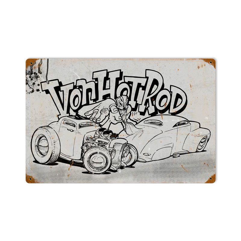 Von Hot Rod Cartoon 18 x 12