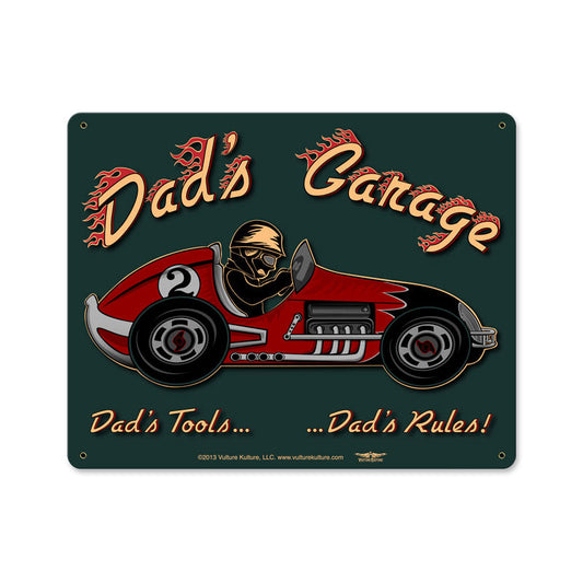 Dad'S Garage Racecar Vintage Style Metal Sign 15 x 12