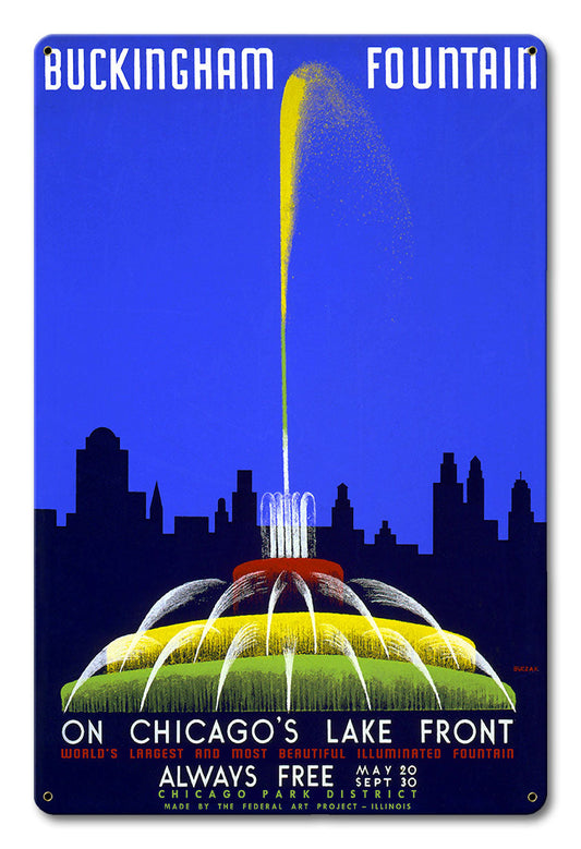Buckingham Fountain Vintage Style Metal Sign 24 x 36