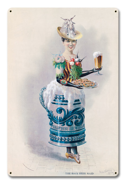 Bock Beer Maid Vintage Style Metal Sign 12 x 18