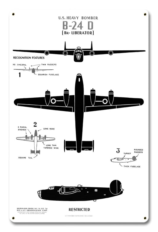 Us Heavy Bomber B-24 Vintage Style Metal Sign 12 x 18