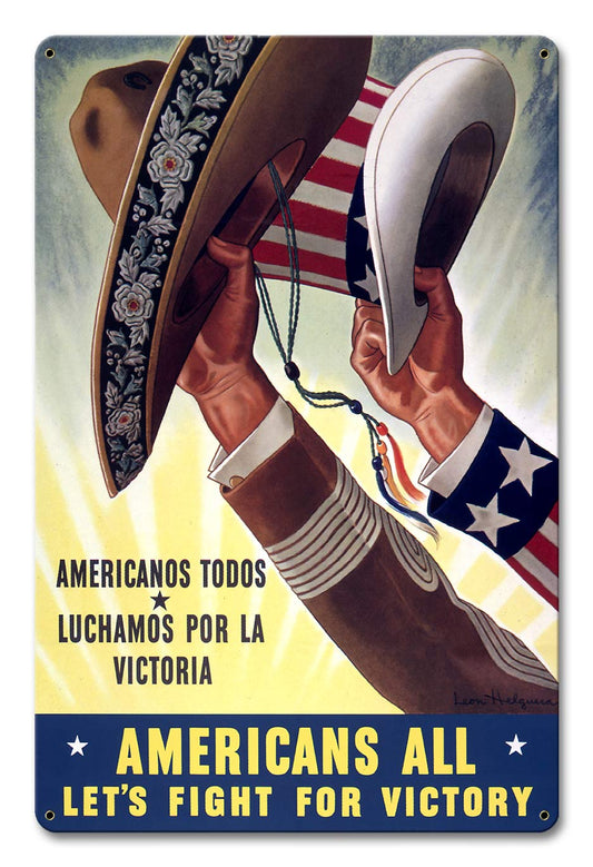 Americans All Fight For Victory Vintage Style Metal Sign 12 x 18
