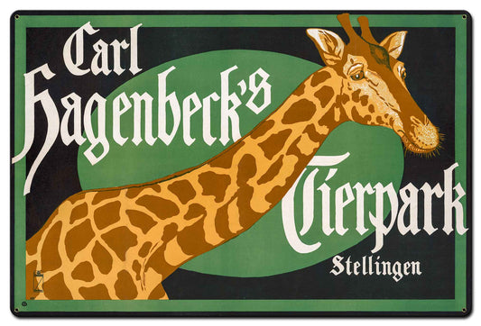 Carl Hagenbecks Tierpark Stellingen Giraffe Vintage Style Metal Sign 36 x 24