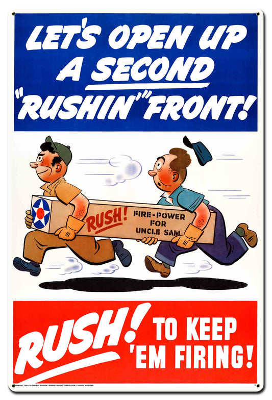A Second Rushin Front Vintage Style Metal Sign 24 x 36