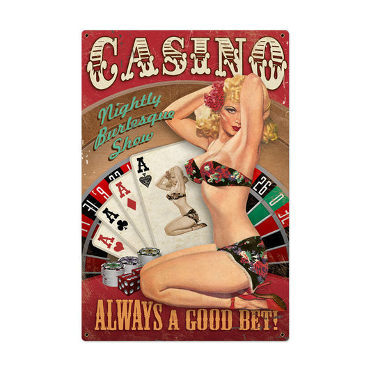 Casino Pinup Vintage Style Metal Sign 24 x 36