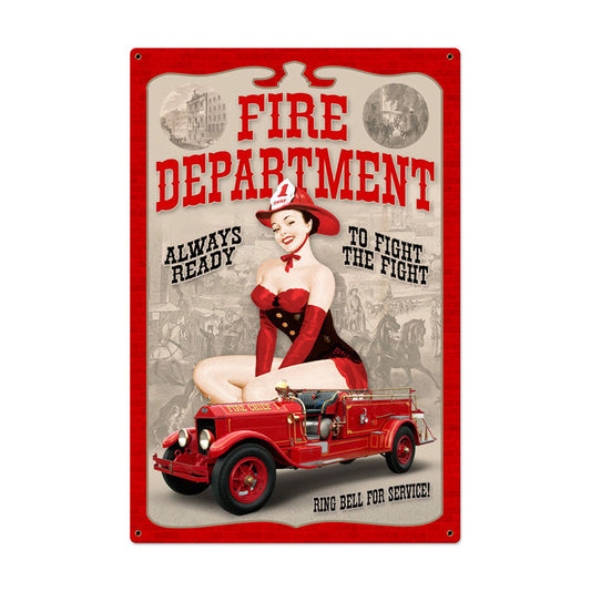 Fire Department Pinup Vintage Style Metal Sign 24 x 36