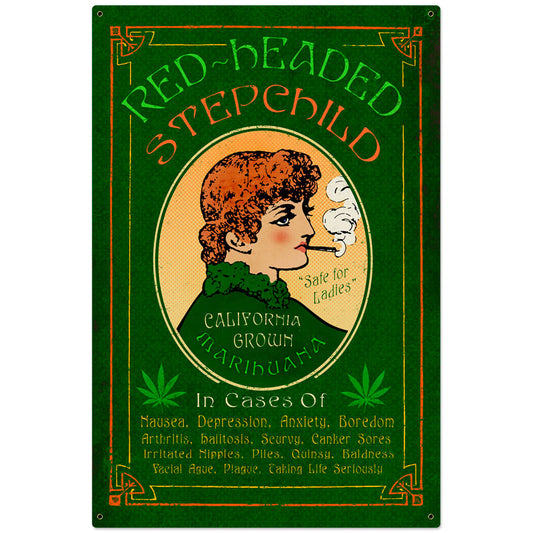 Red Headed Marijuana Vintage Style Metal Sign 24 x 36