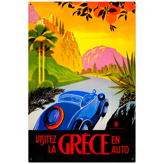 Greece Auto Travel Vintage Style Metal Sign 24 x 36