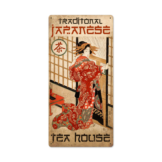 Tea House Vintage Style Metal Sign 18 x 36