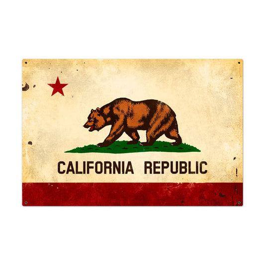 California Flag Vintage Style Metal Sign 36 x 24