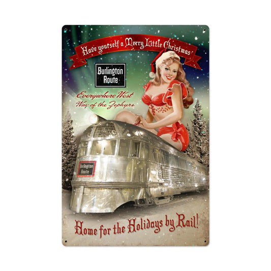 Burlington Christmas Train Vintage Style Metal Sign 24 x 36