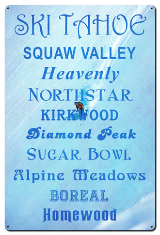Ski Tahoe Resorts Vintage Style Metal Sign 24 x 36
