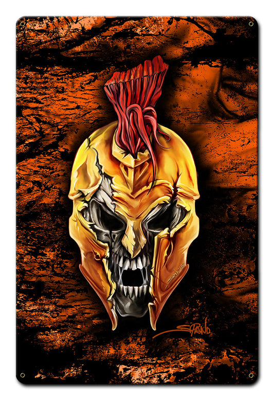 Spartan Skull Vintage Style Metal Sign 12 x 18