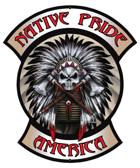 Native Pride Indian Skull Vintage Style Metal Sign 14 x 16