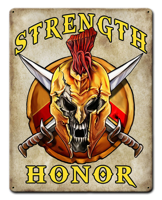 Spartan Skull Shield Vintage Style Metal Sign 12 x 15
